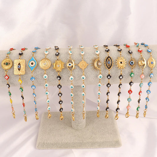 316L Stainless Steel Color Turkish Evil Eye Bracelet for Women Men Gold Chain Bracelet Jewelry Accessory