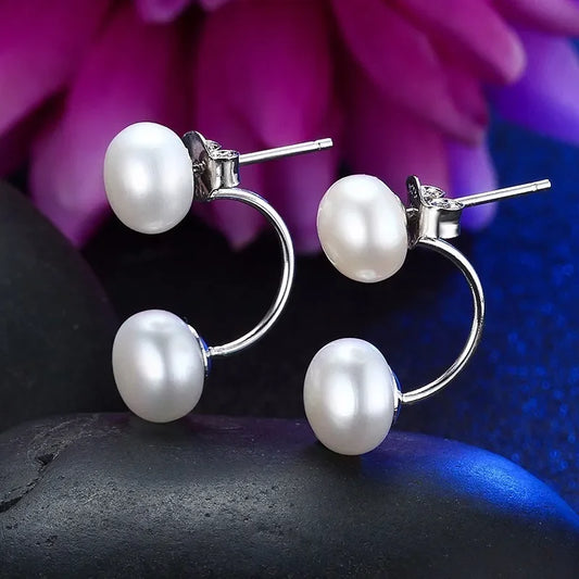 Fine Double Pearl Earrings 100% Genuine Natural Freshwater Pearl Earring Double Sided Wear Pearl Earrings Gift for women