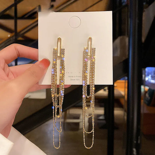 2023 New Inlaid Zircon Golden Silver Colour Tassel Earrings Women’s Personality Fashion Earrings Wedding Jewelry Birthday Gifts