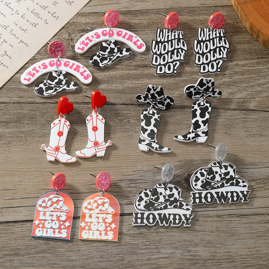 European and American acrylic cow boots Western cowboy hat Howdy Let's go girls earrings jewelry