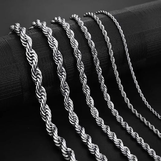925 Sterling Silver 2/3/4MM 16-24 Inches Rope Chain Necklace For Men Women Fashion Punk Wedding Party Gifts Jewelry