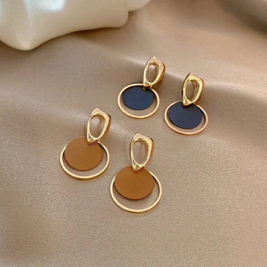 New Color Dangle Earring for Women Round Metal Crystal Brincos Sweet Wedding Party Fashion Jewelry Gift