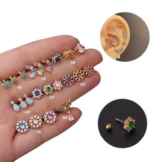 1Piece Color Zircon Turtle Spider Stud Earrings for Women Trend Jewelry Stainless Steel Piercing Earrings for Teens