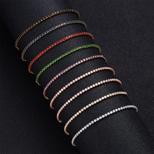 2mm Sparkling Zircon Chain Bracelet For Women Minimalist Colorful Rhinestone Adjustable Bracelets Bangle Wedding Party Jewelry