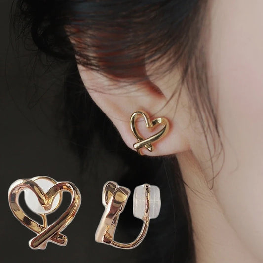 Fashion Irregular Hollow Heart Clip Earrings For Women Girls Non-Piercing Silicone Ear Clips Minimalist Stud Earring Jewelry