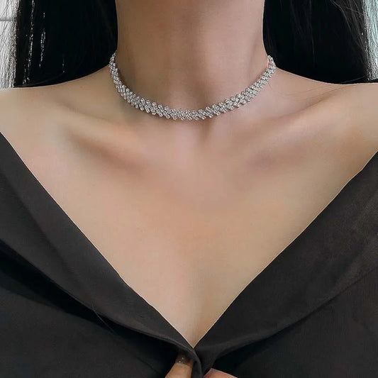 Fashion Sliver Color Crystal Choker Necklaces for Women Luxury Full Rhinestone Pearl Neck Necklace Weddings Jewelry Party Gifts