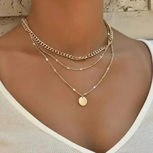 Multilayer Pendant Necklace on Neck Chain Women Crystal Zircon Heart Star Charm Layered Necklace Vintage Female Neck Jewelry Hot