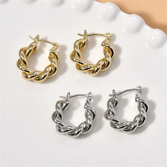 HUANZHI Thread Double Strand Metal Twisted Buckle Earrings for Women Girls Simple Vintage Fashion Jewelry Gifts Wholesale