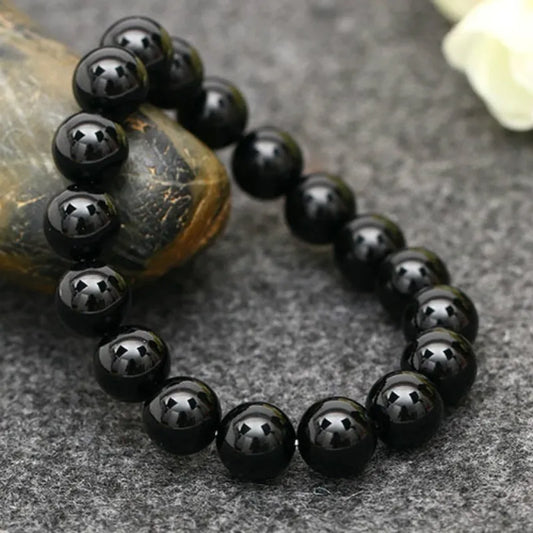 Natural Black Tourmaline Bracelet Stone Beads Bracelet Gem Stone Energy Bracelet Men Yoga Energy Handmade Women Gift