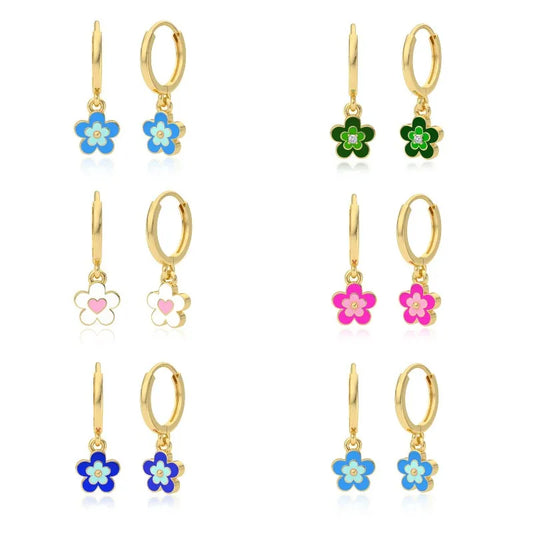 Lovely Colorful Enamel Flowers Pendant Piercing Dangle Drop Earrings for Women Jewelry Pendientes Girls Gift  Aretes
