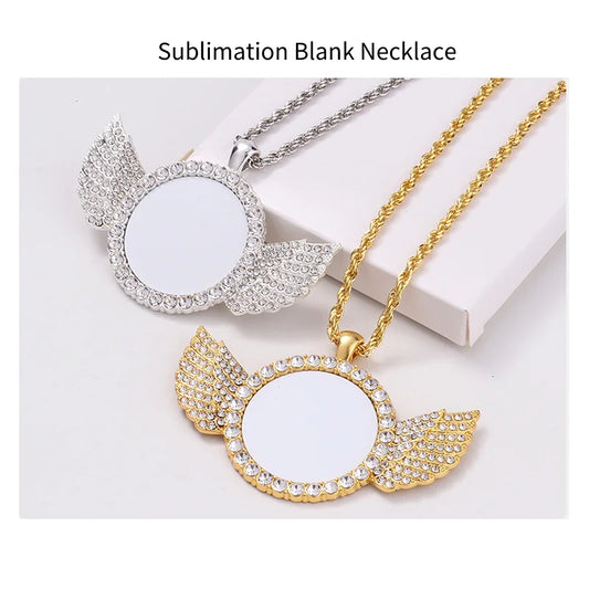 Fashion Angel Wings Necklace Sublimation Blank Necklace Jewelry Creative Gift For Valentine's Day Birthday etc.