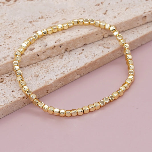 Go2boho Square Hematite Stone Bracelets Golden Beaded Stacking Elastic Stretch Handmade Fashion Unisex Jewelry Hawaii Trendy