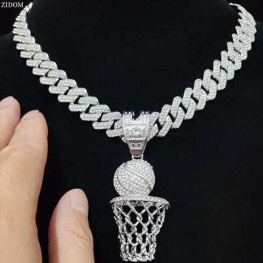 Men Women Hip Hop Basketball Pendant Necklace with 14mm Cuban Chain Hiphop Iced out pendants Necklaces Fashion Punk Jewelry Gift