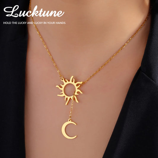 Lucktune Sun Moon Pendant Clavicle Chain Necklace Stainless Steel Bohemian Choker Necklace for Women Fashion New In Jewelry Gift