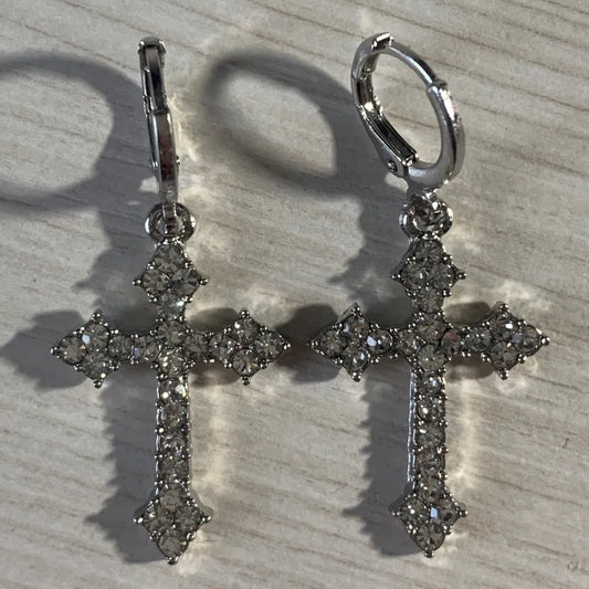 Korean Zircon Crystal Cross Earrings Women Drop Earrings for Gothic Punk Hip Hop Female Piercing Dangle Earrings Party Jewelry