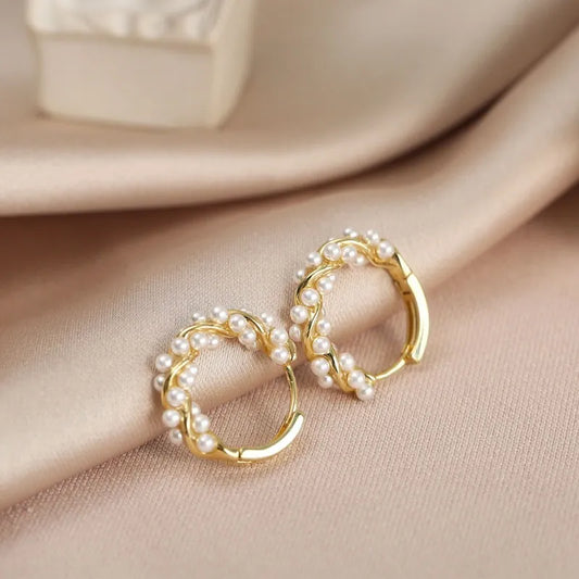 2023 Korean New Simple Temperament Circle Pearl Earrings Fashion Small Versatile Earrings Women's Jewelry