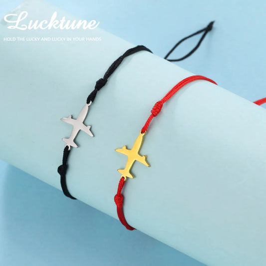 Lucktune Airplane Pendant Bracelets Stainless Steel Charms Hand Woven Adjustable Lucky Rope Bracelet Men Women's Fashion Jewelry