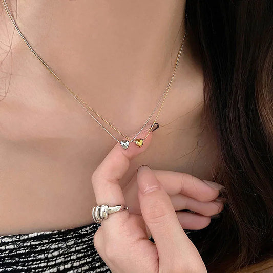 Cute Mini Love Heart Pendant Necklace for Women Simple Choker Necklace Small Metal Beads Charm Clavicle Chain Collar Jewelry New