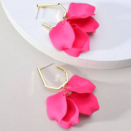 Korean Fashion Acrylic Rose Petals Flower Dangle Earrings For Women 2022 Trend Luxury Design Wedding Party Jewelry Accessories