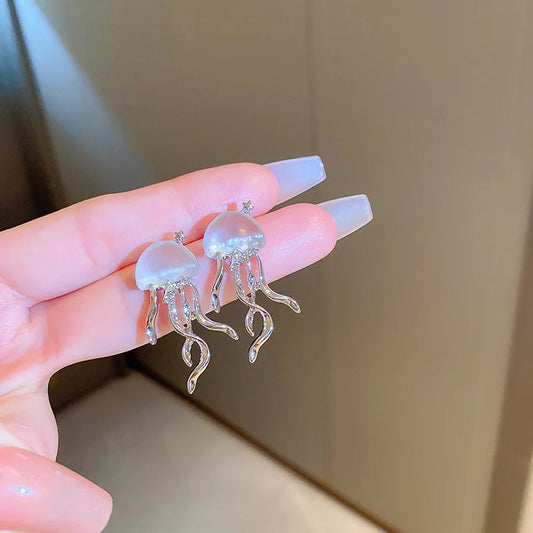 Korean Lovely Octopus Deep-Sea Jellyfish Elves Stud Earrings for Women New Mini Star Transparent Crystal Earrings Jewelry Gifts