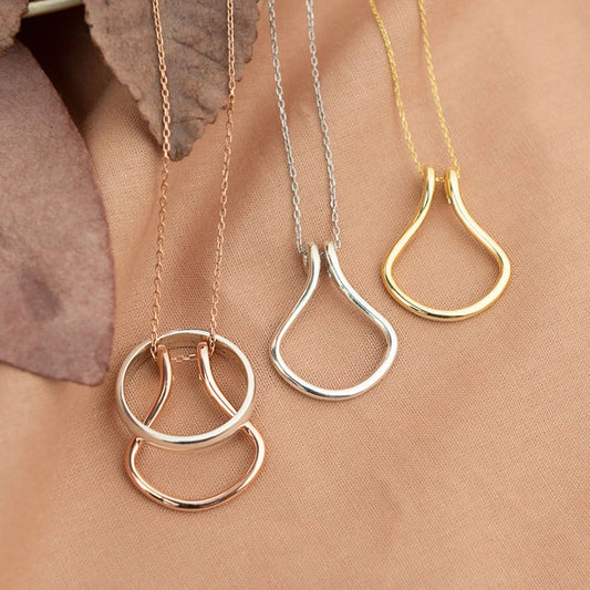 1PC Fashion Necklace Geometric Simple Ring Holder Ring Pendant Necklace for Man Women Jewelry Silver Color Gold Color 45cm Long