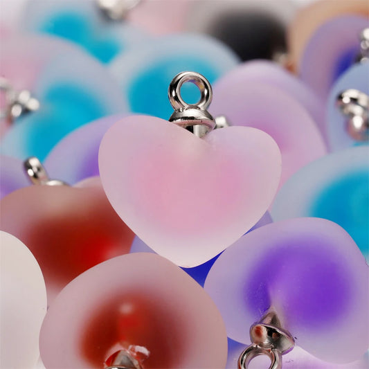 10pcs/lot Resin Frosted Multicolor Heart Charms For Handmade Bracelet Earrings Necklace Pendant DIY Jewelry Making Supplies