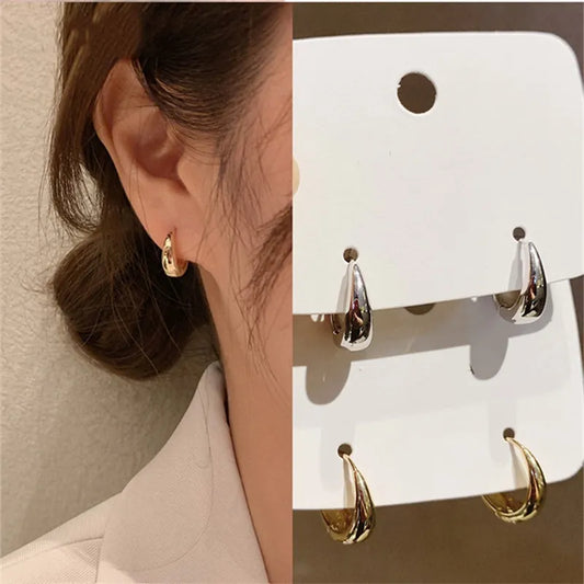 Huitan Fashion Metal Hoop Earrings for Women Simple Versatile Daily Wear Everyday Ear Accessories Young Girls Statement Jewelry