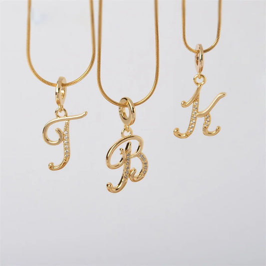 Gold Color Letter Pendant Necklace for Women Zircon Crystal Snake Chain Choker Alphabet Irregular A-Z Accessories Jewelry Gifts