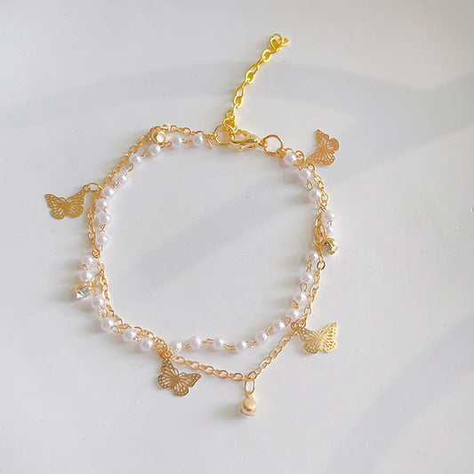 2023 New Fashion Trend Unique Design Elegant Delicate Double Layer Butterfly Pearl Bracelet Women Jewelry Party Premium Gift