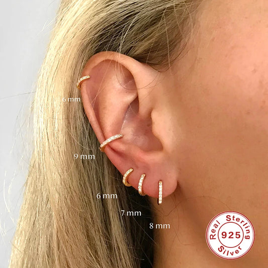 CANNER 925 Sterling Silver Huggies Minimalism Pendientes plate 925 5/6/7/8/9mm Glossy Hoop Earrings for Women Cartilage Aretes