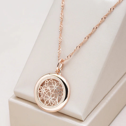 Kinel Luxury 585 Rose Gold Color Boho Necklace for Women Glossy Metal Flower Pendant High Quality Daily Fine Jewelry 2022 New
