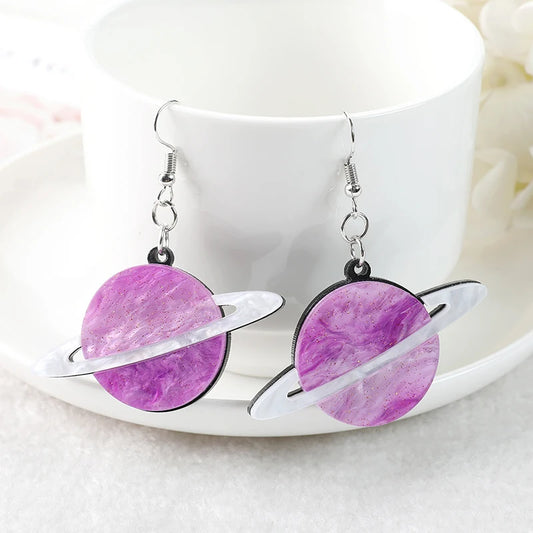 1 Pair Space Drop Earrings Colorful Cartoon Satellite Planet Jewelry Flatback Acrylic Holiday Gifts For Woman