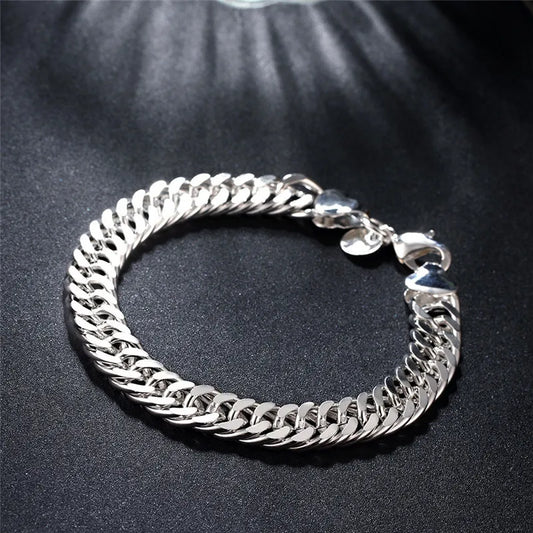 Hot 925 Sterling Silver Cute Buckle Side Chain Solid Bracelet for Women Men Charm Party Gift Wedding Fashion Jewelry