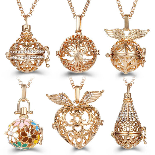 Mexico Chime Angel Wings Caller Locket Necklace Vintage Pregnant Woman Tree Of Life Necklace Aromatherapy Oil Diffuser Jewelry