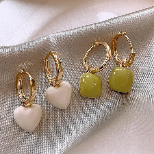 Korean Simple Heart Dangle Earrings Temperament Geometric Earring Square Pendant For Women Fashion Jewelry Accessories Girl Gift