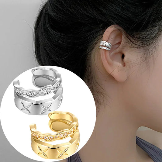 Korean Fashion Double Layer Clip Earrings for Women Girls Luxury Zircon Ear Cuff Clip Without Pierced Ear Cuff Jewelry Wholesale