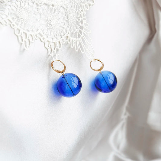 Fairycore Korean Klein Blue Glass Ball Dangle Earrngs For Women 2023 Original Simple Earings Jewelry Fashion Trend