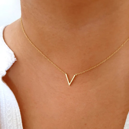 Minimal Stainless Steel Thin Chevron V Necklace Women Ketting Gold Color Initial Letter Pendant Charm Choker Collier Femme