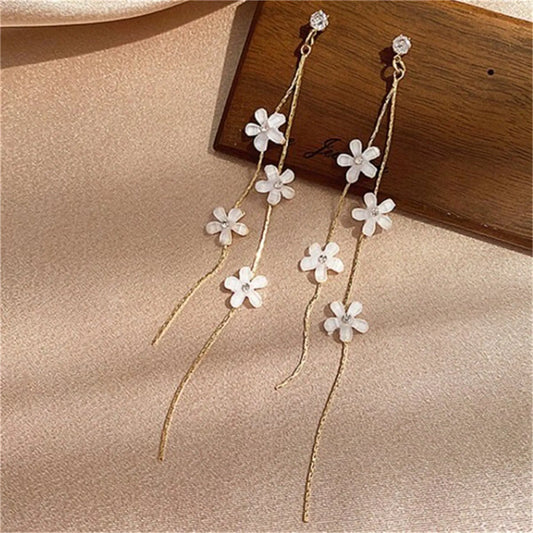 Korean Fashion Daisy Flowers Drop Earrings for Women Temperament Simple Long Tassel Earrings Female Party Wedding Jewelry Gifts